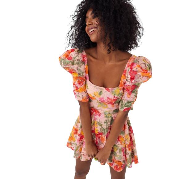 NWT! For Love & Lemons Dascha Puff Sleeve Floral Mini Dress - Size Medium - Picture 6 of 14